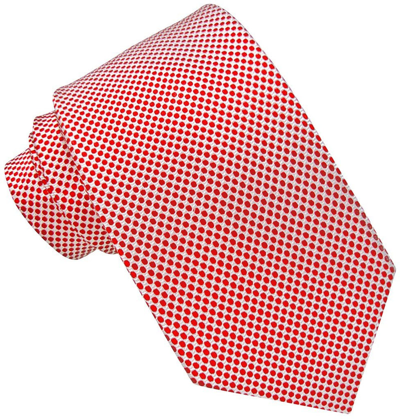 CORBATA SEDA BLANCA CON PUNTITOS ROJOS