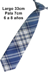 CORBATA NIÑO TARTAN AZUL Y BLANCO