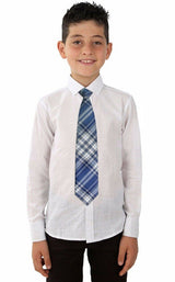 CORBATA NIÑO TARTAN AZUL Y BLANCO