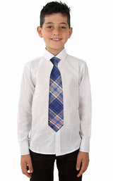 CORBATA NIÑO TARTAN AZUL Y NARANJA