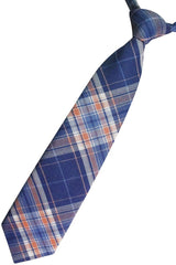 CORBATA NIÑO TARTAN AZUL Y NARANJA