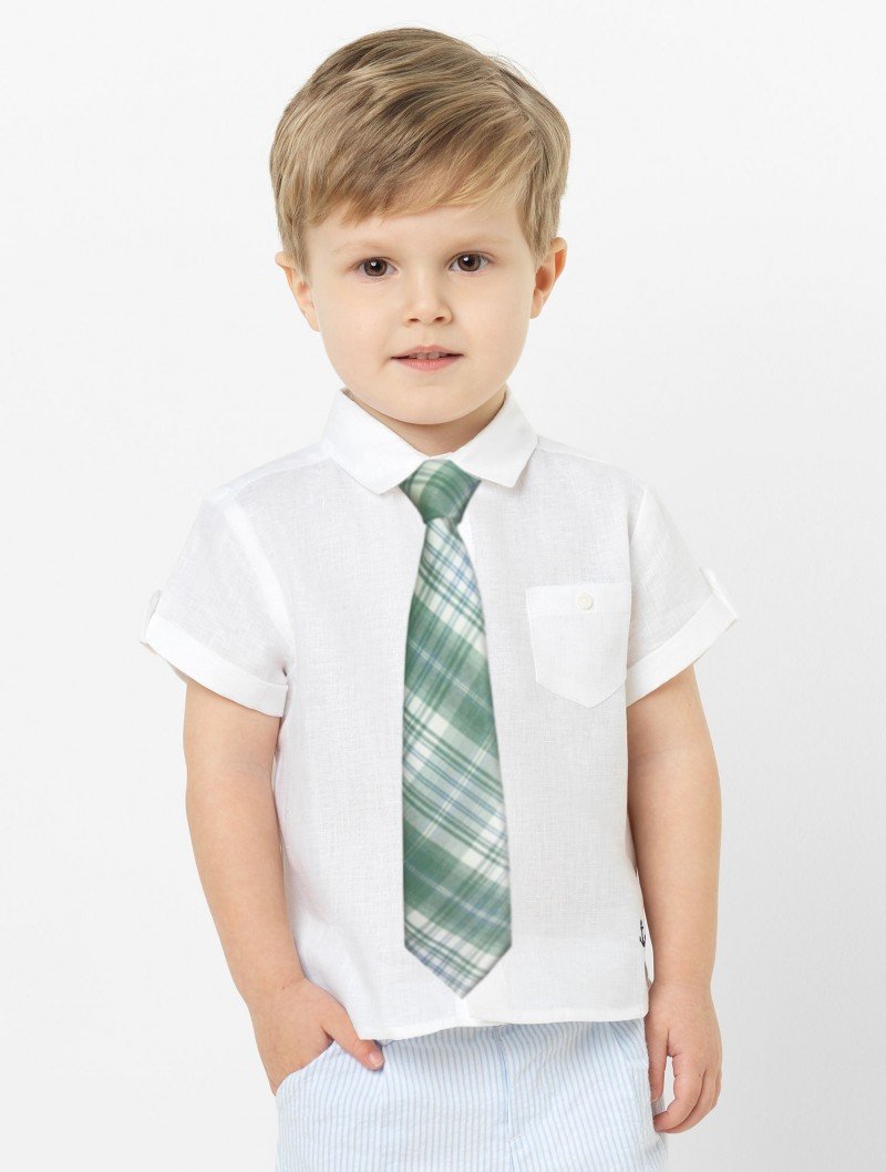 CORBATA BABY TARTAN TONOS VERDES Y BLANCO