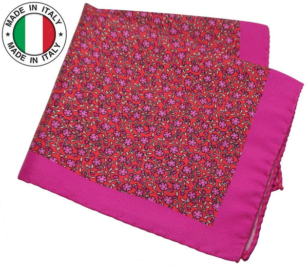 PAÑUELO DE BOLSILLO SEDA ESTAMPADA FUCSIA MOTIVO FLORAL