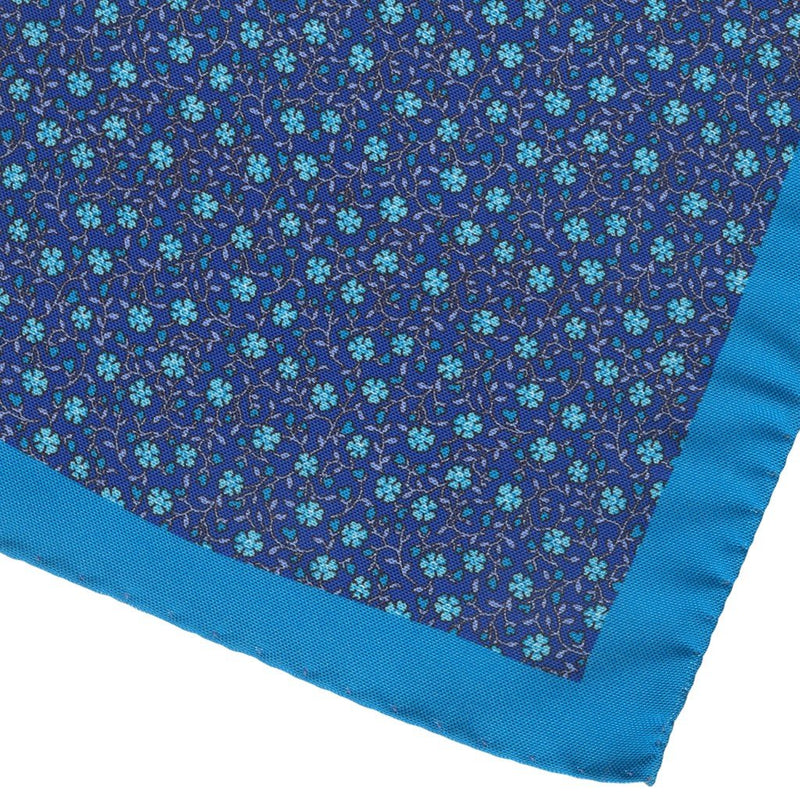 PAÑUELO DE BOLSILLO SEDA ESTAMPADA AZUL FLORES