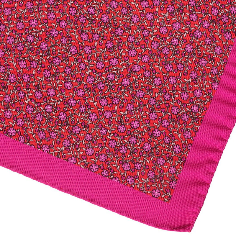 PAÑUELO DE BOLSILLO SEDA ESTAMPADA FUCSIA MOTIVO FLORAL