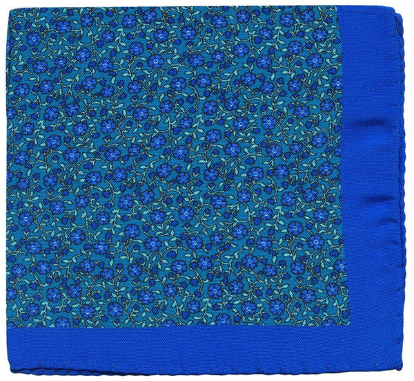 PAÑUELO DE BOLSILLO SEDA ESTAMPADA AZUL MOTIVO FLORAL