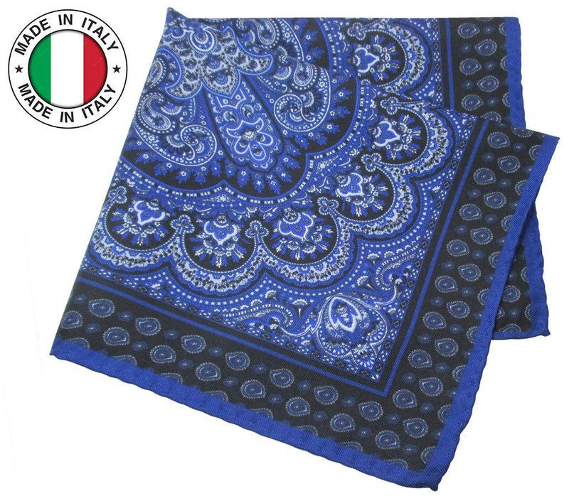 PAÑUELO DE BOLSILLO SEDA ESTAMPADA MANDALA TONOS AZULES