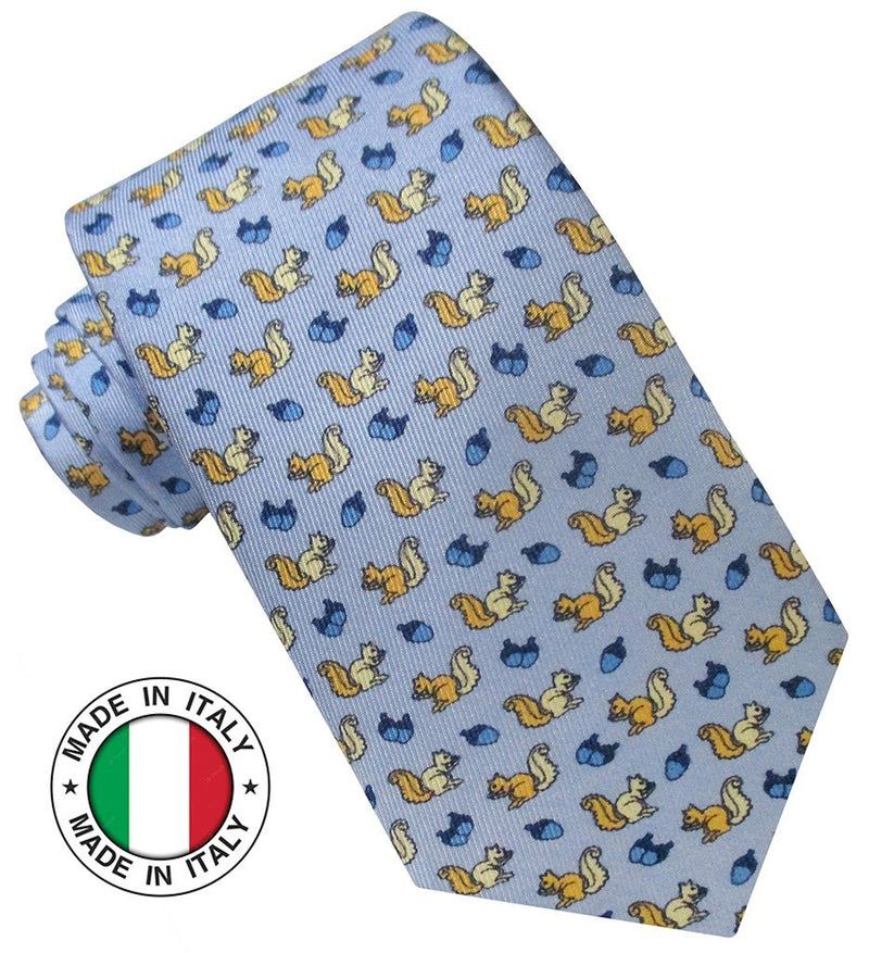 CORBATA NIÑO SEDA ESTAMPADA AZUL CELESTE ARDILLAS