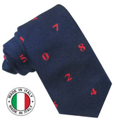 CORBATA NIÑO SEDA AZUL MARINO NUMEROS ROJOS