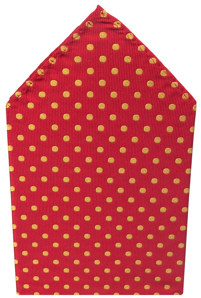 PAÑUELO DE BOLSILLO ROJO LUNAR PEQUEÑO AMARILLO