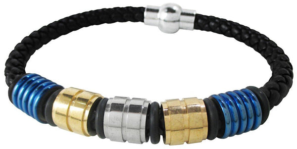 PULSERA PARA HOMBRE CORDON CUERO PIEZAS ACERO INOX