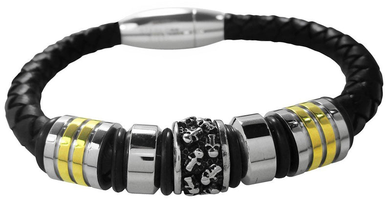 PULSERA PARA HOMBRE CORDON CUERO PIEZAS ACERO INOX