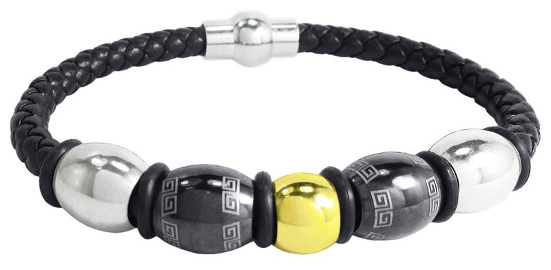 PULSERA PARA HOMBRE CORDON CUERO PIEZAS ACERO INOX