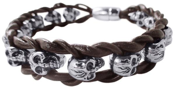 PULSERA PARA HOMBRE CORDON CUERO CALAVERAS