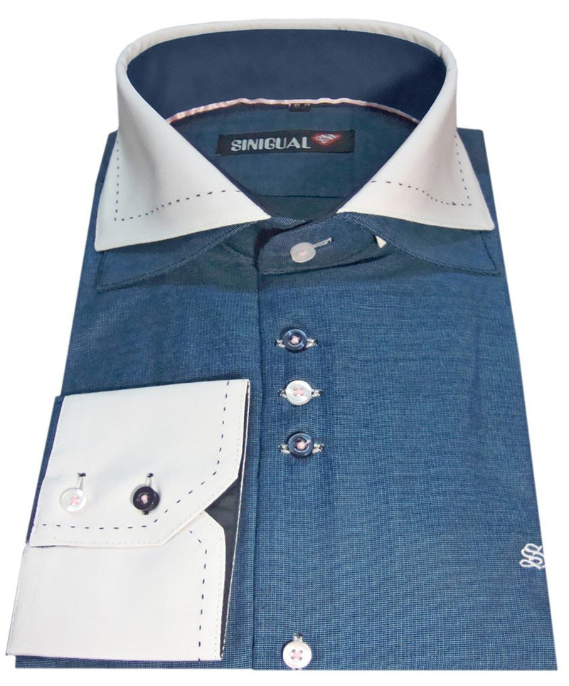 CAMISA PARA HOMBRE AZUL DOBLE CUELLO