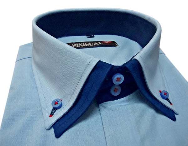 CAMISA PARA HOMBRE AZUL CELESTE DOBLE CUELLO