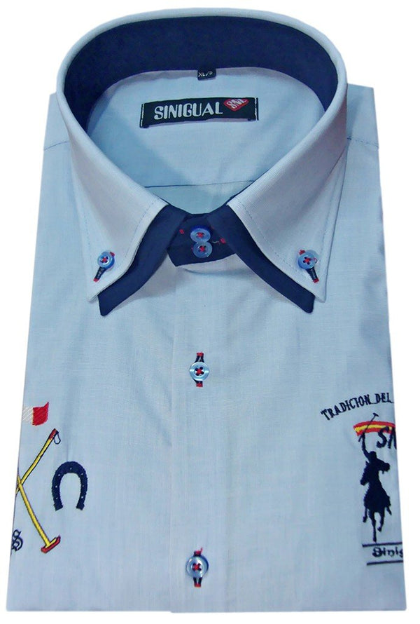 CAMISA PARA HOMBRE AZUL CELESTE DOBLE CUELLO