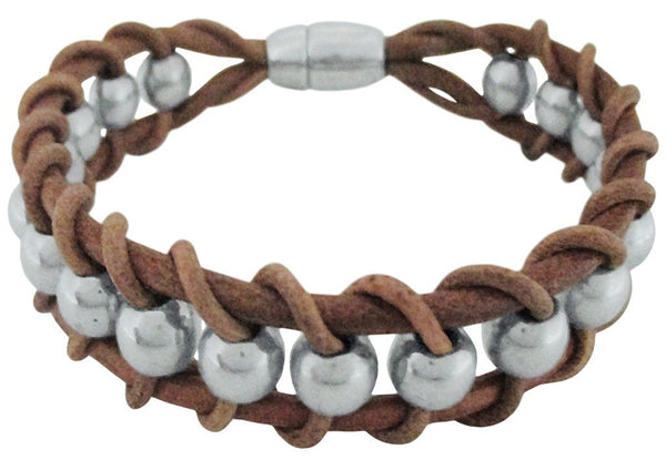 PULSERA PARA HOMBRE CORDON CUERO BOLAS