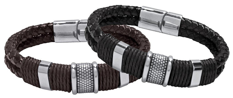 PULSERA PARA HOMBRE DOBLE CORDON CUERO TRENZADO