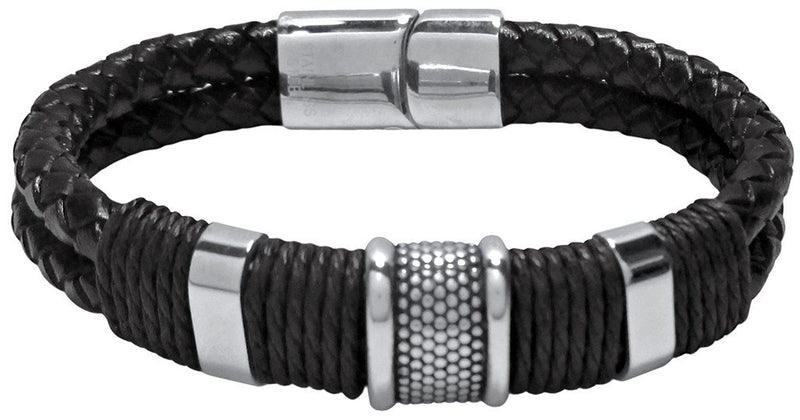 PULSERA PARA HOMBRE DOBLE CORDON CUERO TRENZADO