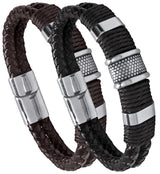 PULSERA PARA HOMBRE DOBLE CORDON CUERO TRENZADO