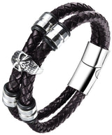 PULSERA PARA HOMBRE DOBLE CORDO CUERO TRENZADO CALAVERA