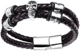 PULSERA PARA HOMBRE DOBLE CORDO CUERO TRENZADO CALAVERA