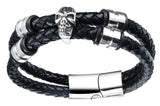 PULSERA PARA HOMBRE DOBLE CORDO CUERO TRENZADO CALAVERA