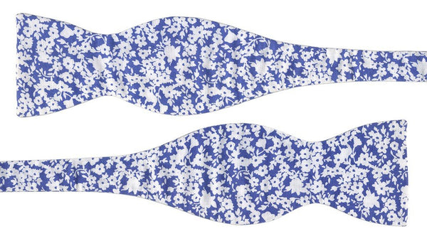 pajarita sin anudar lino azul flores blancas