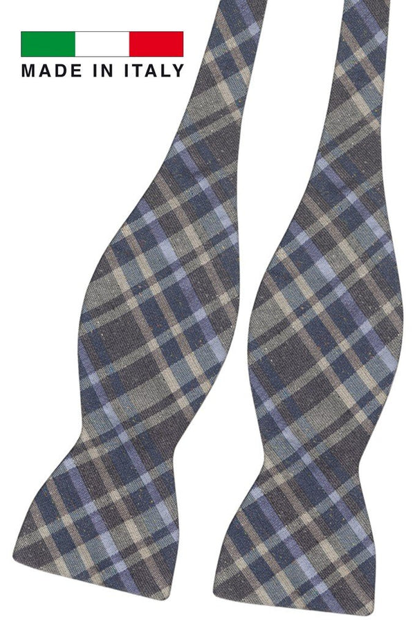 pajarita sin anudar lino cuadros tartan azul oscuro