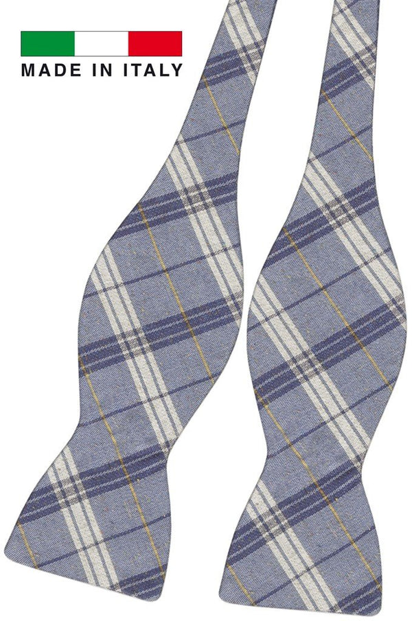 pajarita sin anudar lino diseño tartan azul claro