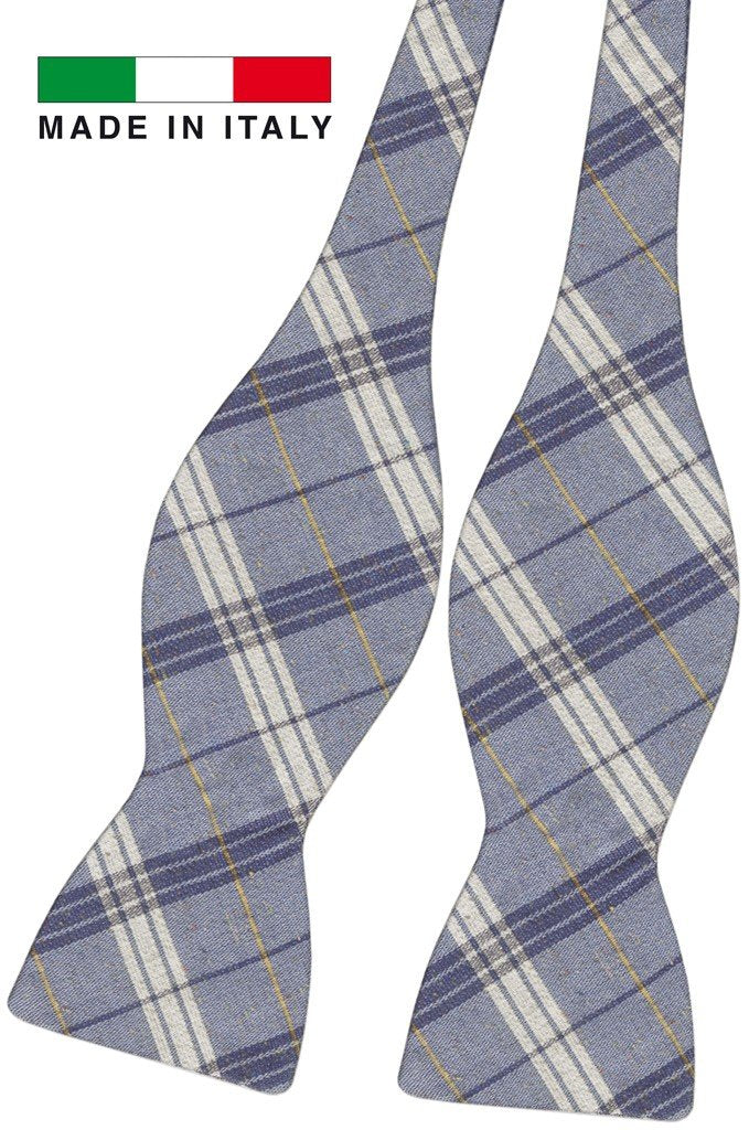 pajarita sin anudar lino diseño tartan azul claro