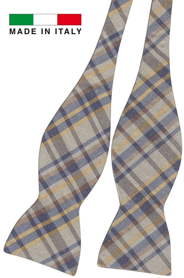pajarita sin anudar lino diseño tartan gris azul y naranja