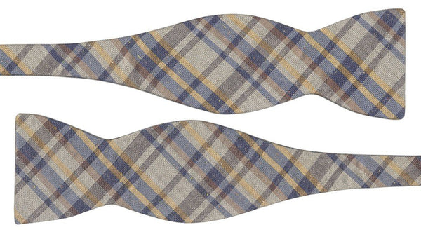 pajarita sin anudar lino diseño tartan gris azul y naranja