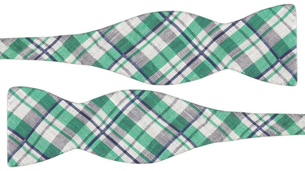 pajarita sin anudar lino diseño tartan verde y gris