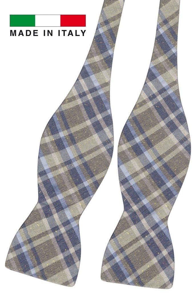 pajarita sin anudar lino diseño tartan verdes y azules