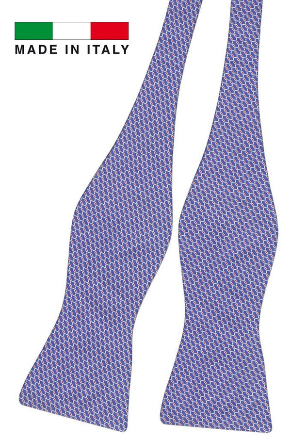 pajarita sin anudar seda azul rejilla blanca