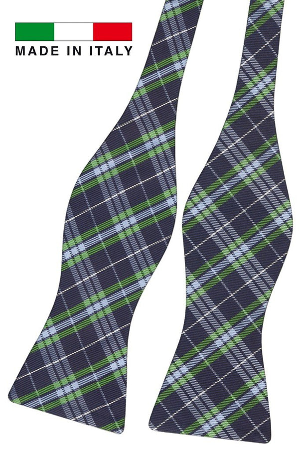 pajarita sin anudar seda diseño tartan azul